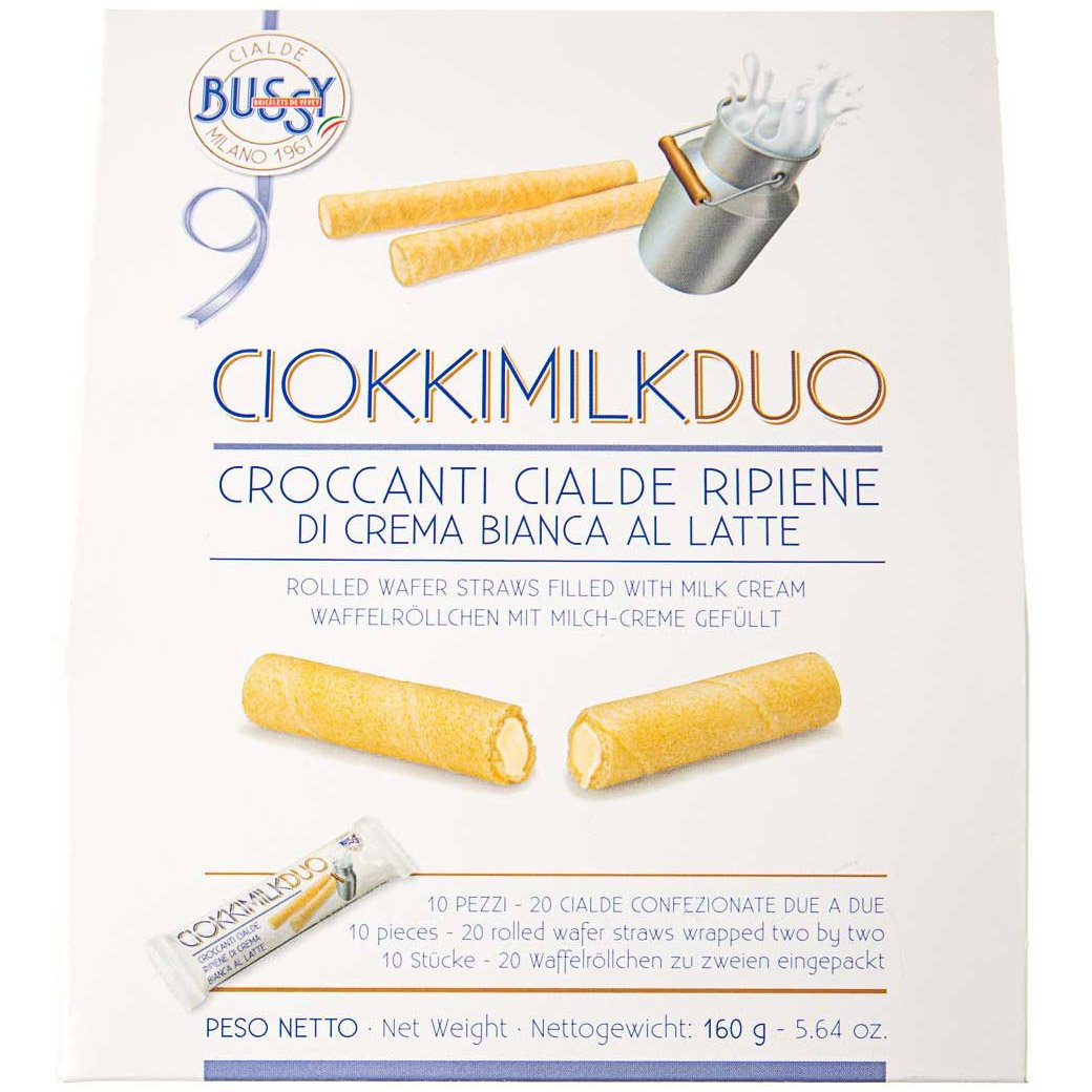 Вафельні трубочки Bussy CiokkimilkDuo з молочним кремом 160 - фото 1