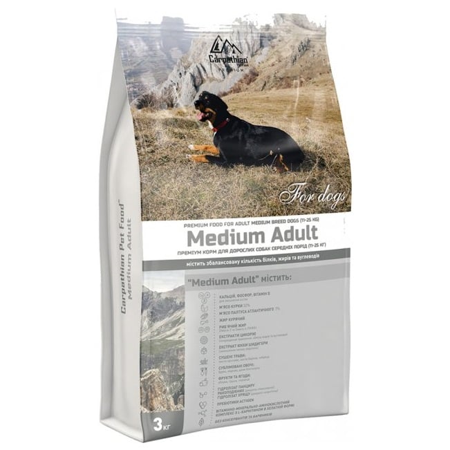 Сухой корм для взрослых собак средних пород Carpathian Pet Food Medium Adult с курицей и палтусом атлантическим, 3 кг - фото 1