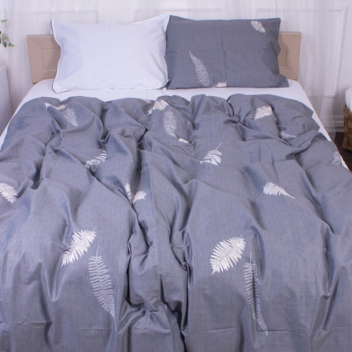 Комплект постельного белья MirSon Cosiness, сатин, серый с белым, 240х220 см - фото 1
