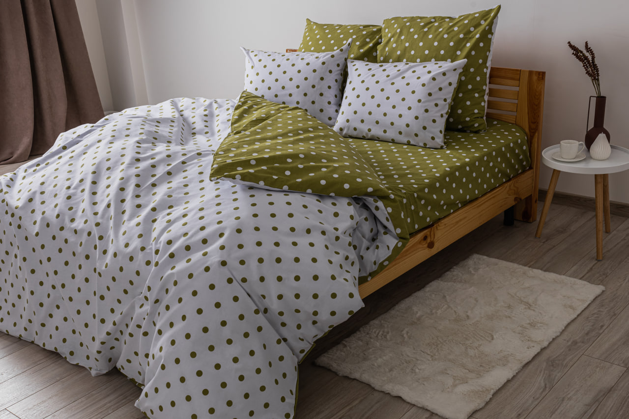 Комплект постельного белья ТЕП Happy Sleep Olive Dots евро оливковый с белым (2-03796_25064) - фото 2