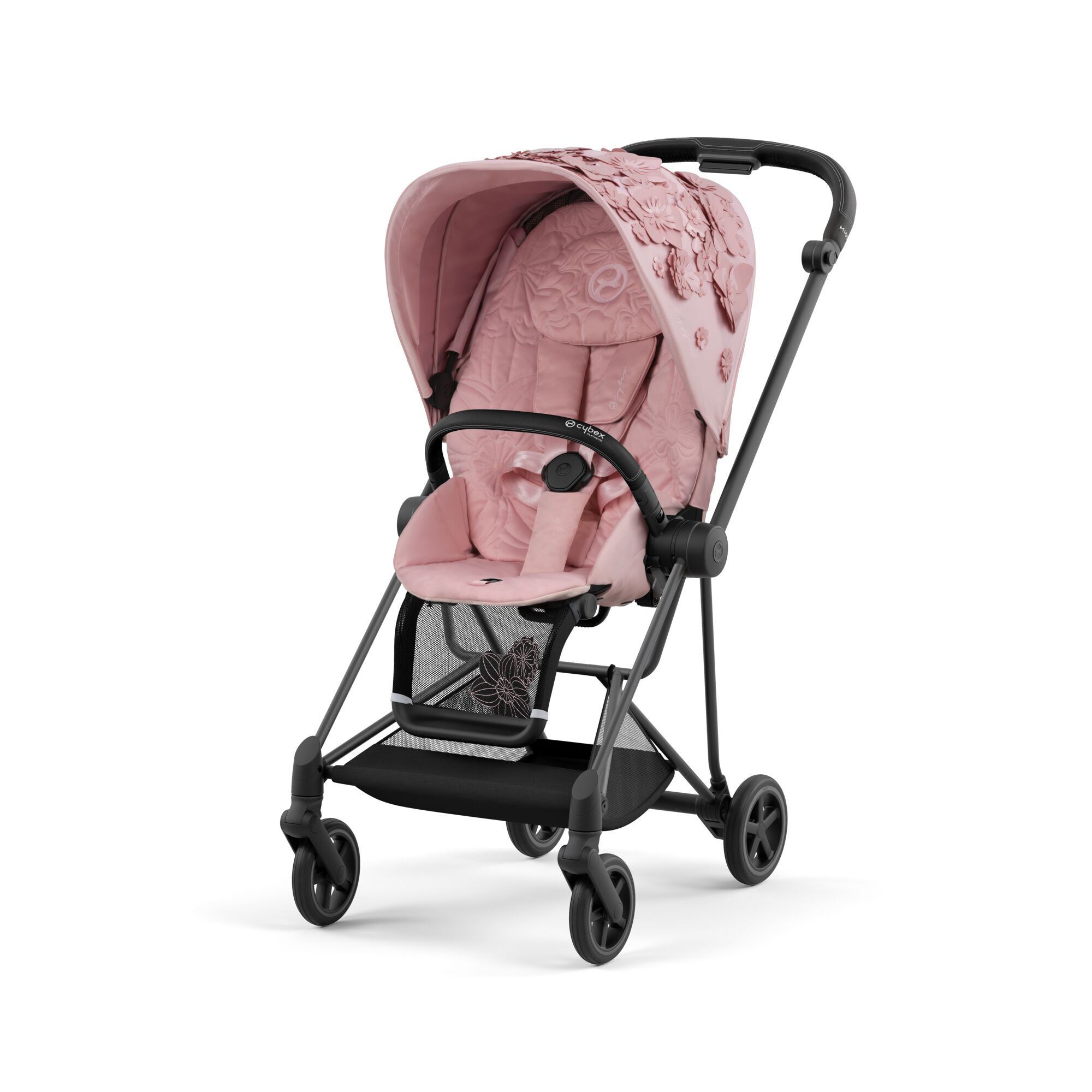 Люлька Cybex Mios Lux Simply flowers pink + Комплект текстиля Cybex Mios Simply flowers pink + Шасси для коляски Cybex Mios LS RBA Chrome Black - фото 6