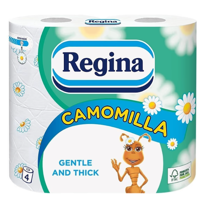 Туалетная бумага Regina Camomile FSC ромашка, трехслойная, 4 рулона (416273) - фото 1