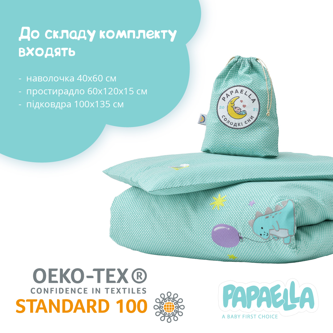 Комплект постільної білизни для немовлят в ліжечко Papaella Горошок, ментоловий, 135х100 см (8-33347) - фото 2