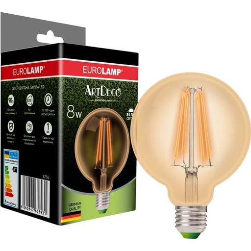 Светодиодная лампа Eurolamp LED Deco, G95, 8W, E27, 4000K (LED-G95-08274(Amber)) - фото 1