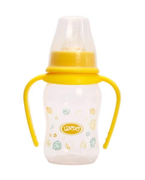 Бутылочка для кормления Lindo, изогнутая с ручками, 125 мл, желтый (Li 146 жел) - фото 1