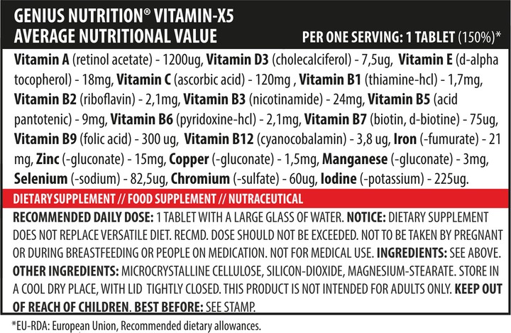 Витаминно-минеральный комплекс Genius Nutrition Vitamin-X5 120 таблеток - фото 2