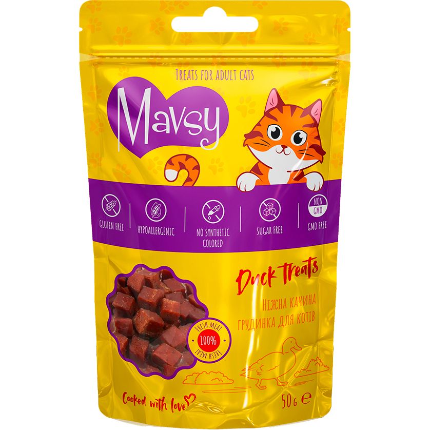 Ласощі для котів Mavsy Duck Treats з ніжної качиної грудинки 50 г - фото 1