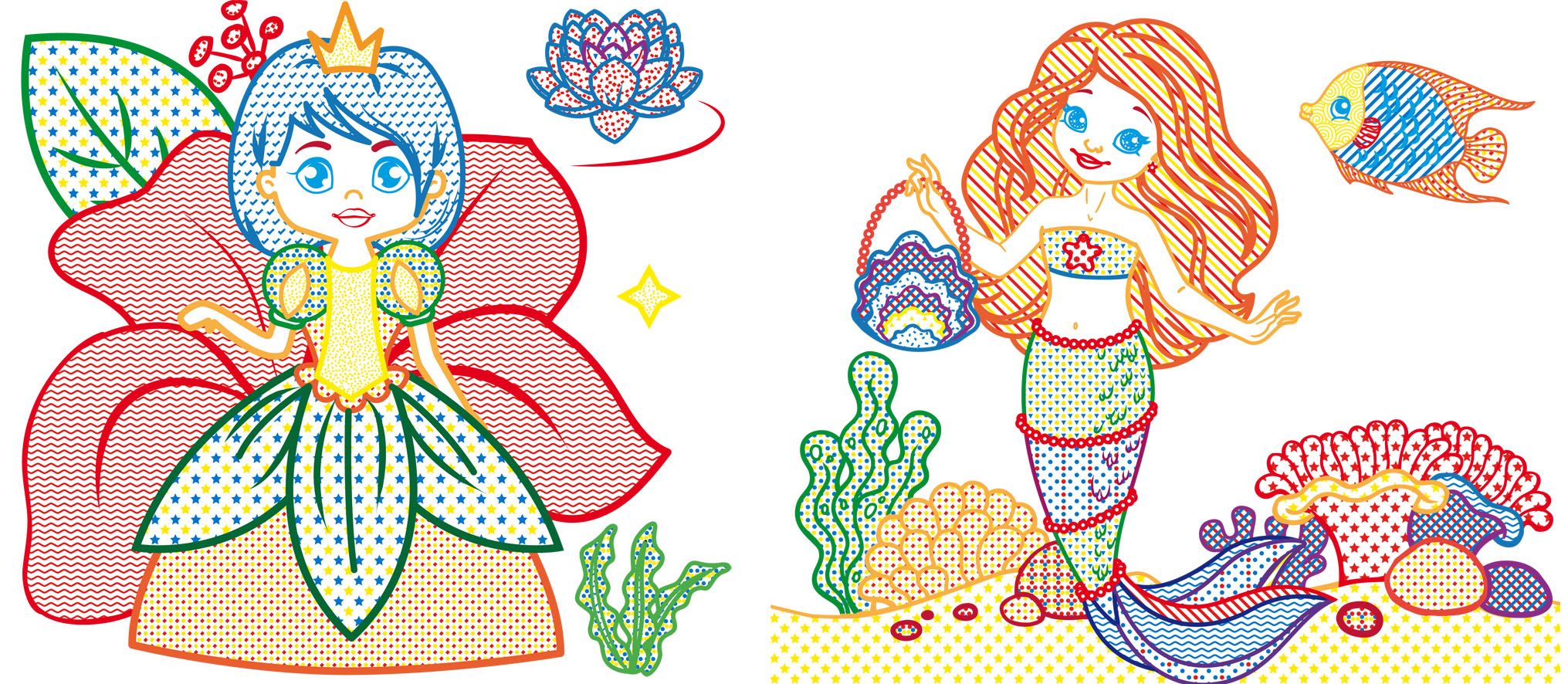 Водная раскраска Кристал Бук Принцессы и русалочки, с цветным контуром, 12 страниц (F00023293) - фото 2