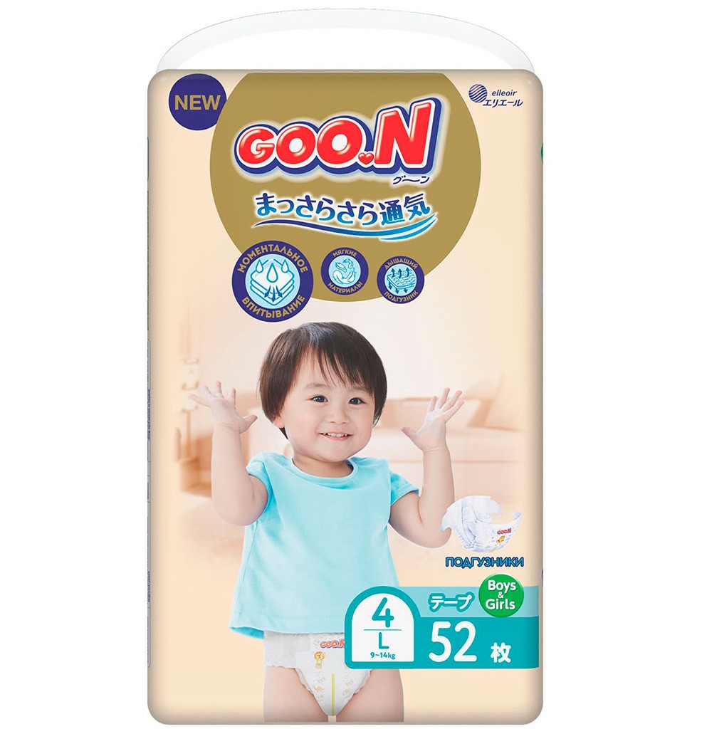 Подгузники на липучках Goo.N Premium Soft 4 (9-14 кг), 52 шт. - фото 1