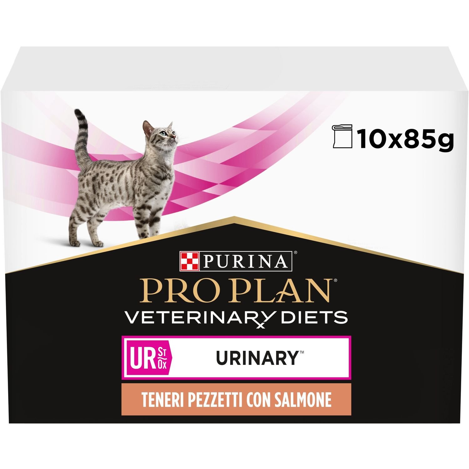Влажный диетический корм для взрослых кошек Purina Pro Plan Veterinary Diets UR ST/OX Urinary для растворения и снижения образования струвитных камней с лососем 850 г (10 шт. по 85 г) (12308816) - фото 1
