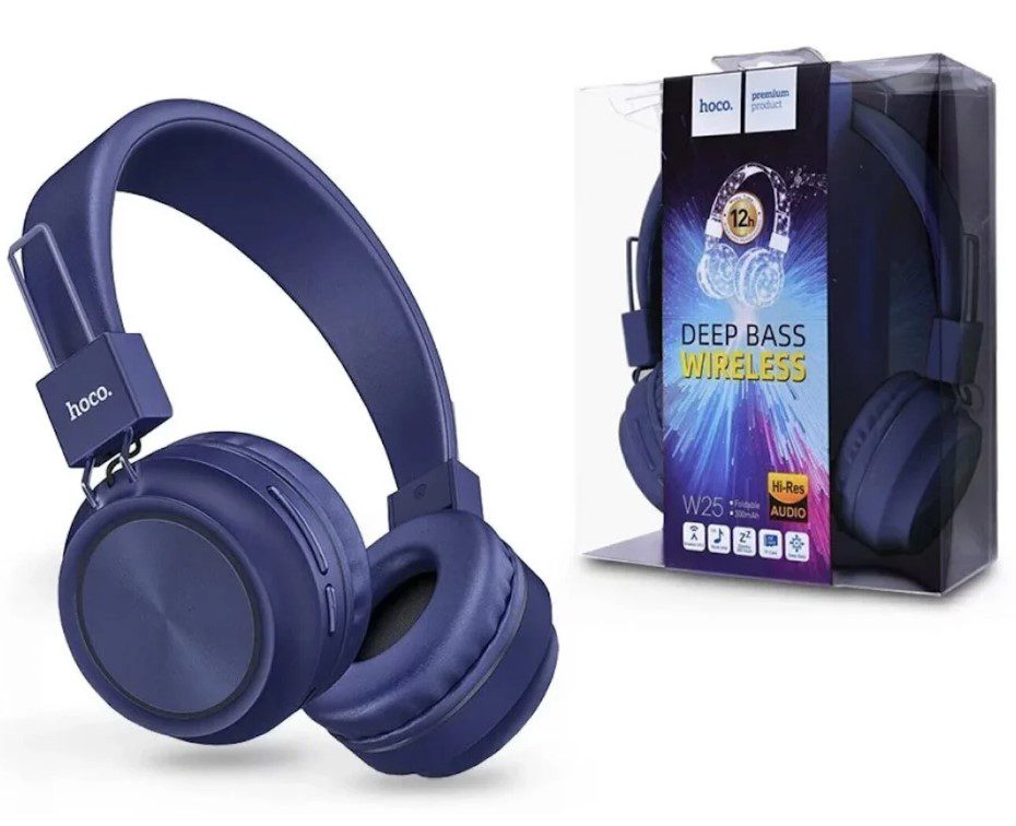 Наушники беспроводные HOCO W25 Bluetooth 5.0 Blue с микрофоном - фото 5