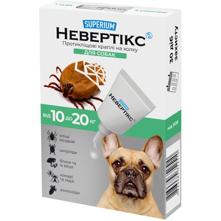 Противоклещевые капли на холку для собак Superium Невертикс, 10-20 кг - фото 1