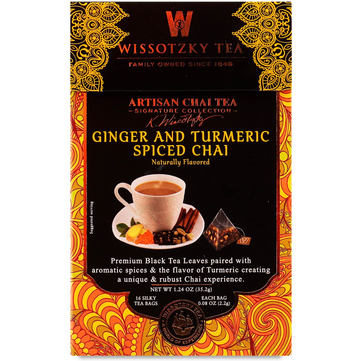 Чай чорний Wissotzky Tea Spiced Chai імбир-куркума, 35,2 г (16 шт. по 2,2 г) (868348) - фото 1