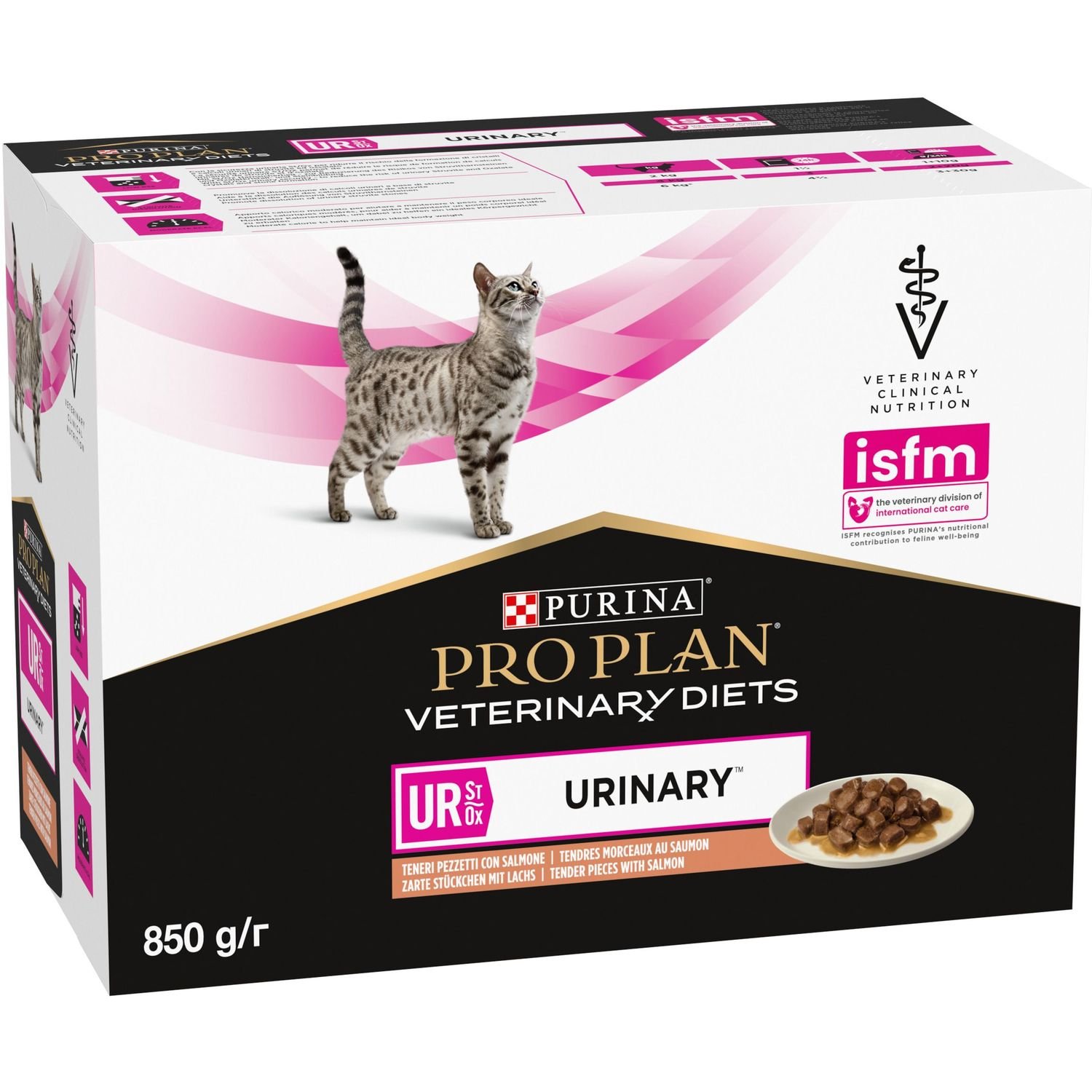 Влажный диетический корм для взрослых кошек Purina Pro Plan Veterinary Diets UR ST/OX Urinary для растворения и снижения образования струвитных камней с лососем 850 г (10 шт. по 85 г) (12308816) - фото 3