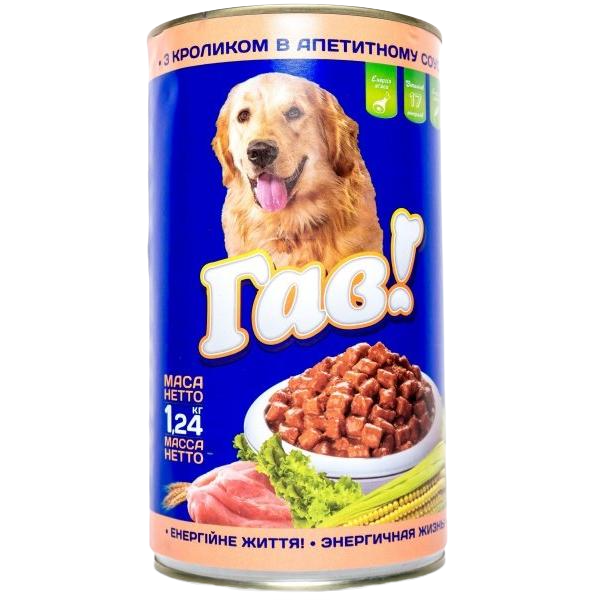 Вологий корм для дорослих собак Гав, з кроликом в апетитному соусі, 1,24 кг (B2110306) - фото 1