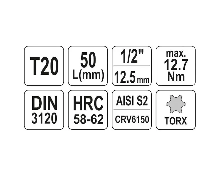 Головка торцевая Yato квадрат 1/2" TORX Т20 L=55 мм (YT-04310) - фото 4