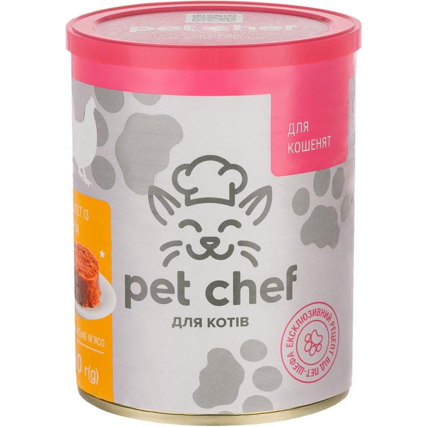 Вологий корм для кошенят Pet Chef Паштет м'ясний, з куркою, 360 г - фото 1