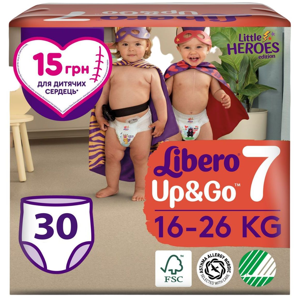 Подгузники-трусики Libero Up&Go Little Heroes 7 (16-26 кг), 30 шт. - фото 1