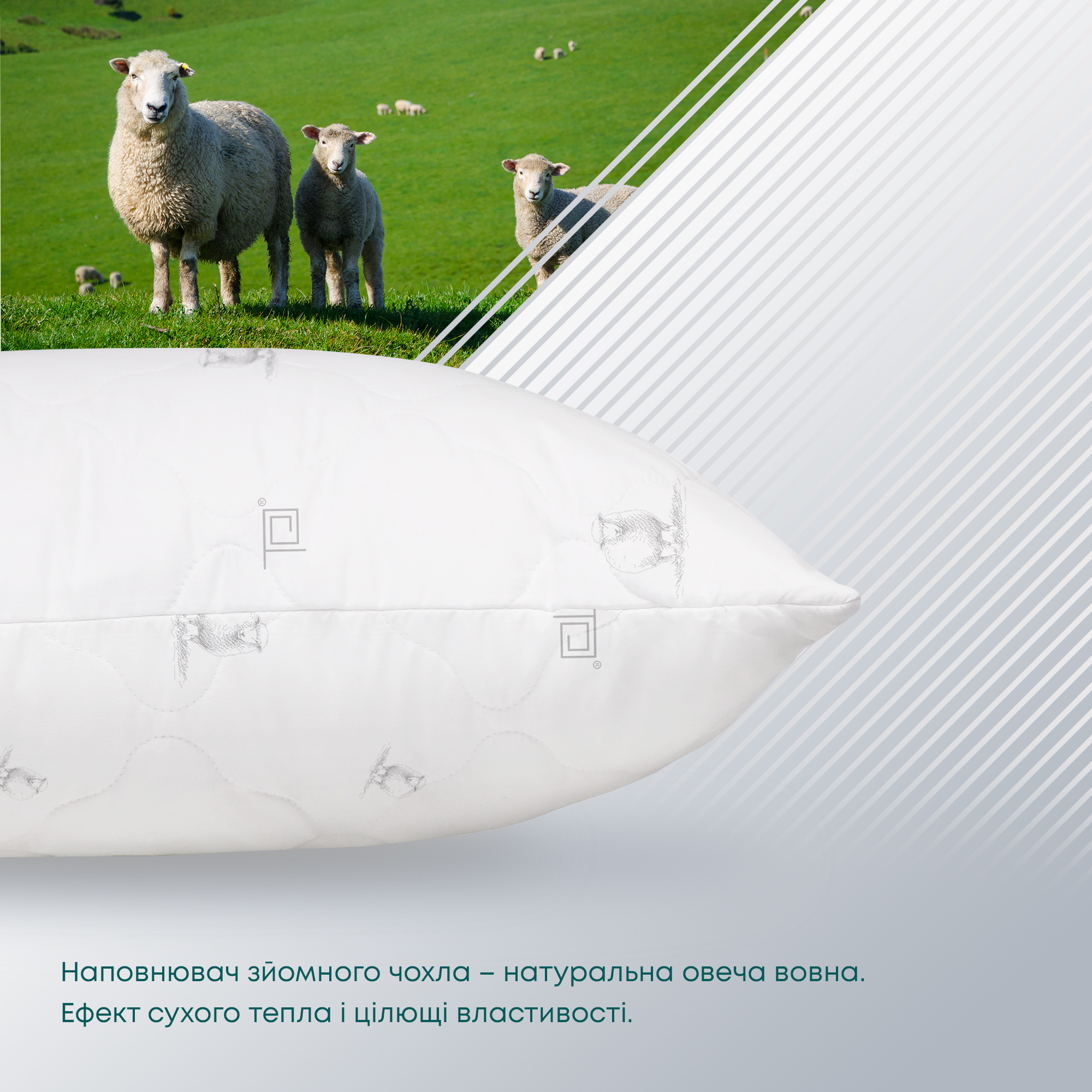 Подушка ТЕП Природа Membrana Print Pure Wool 70х70 см біла (3-00468_00000) - фото 5