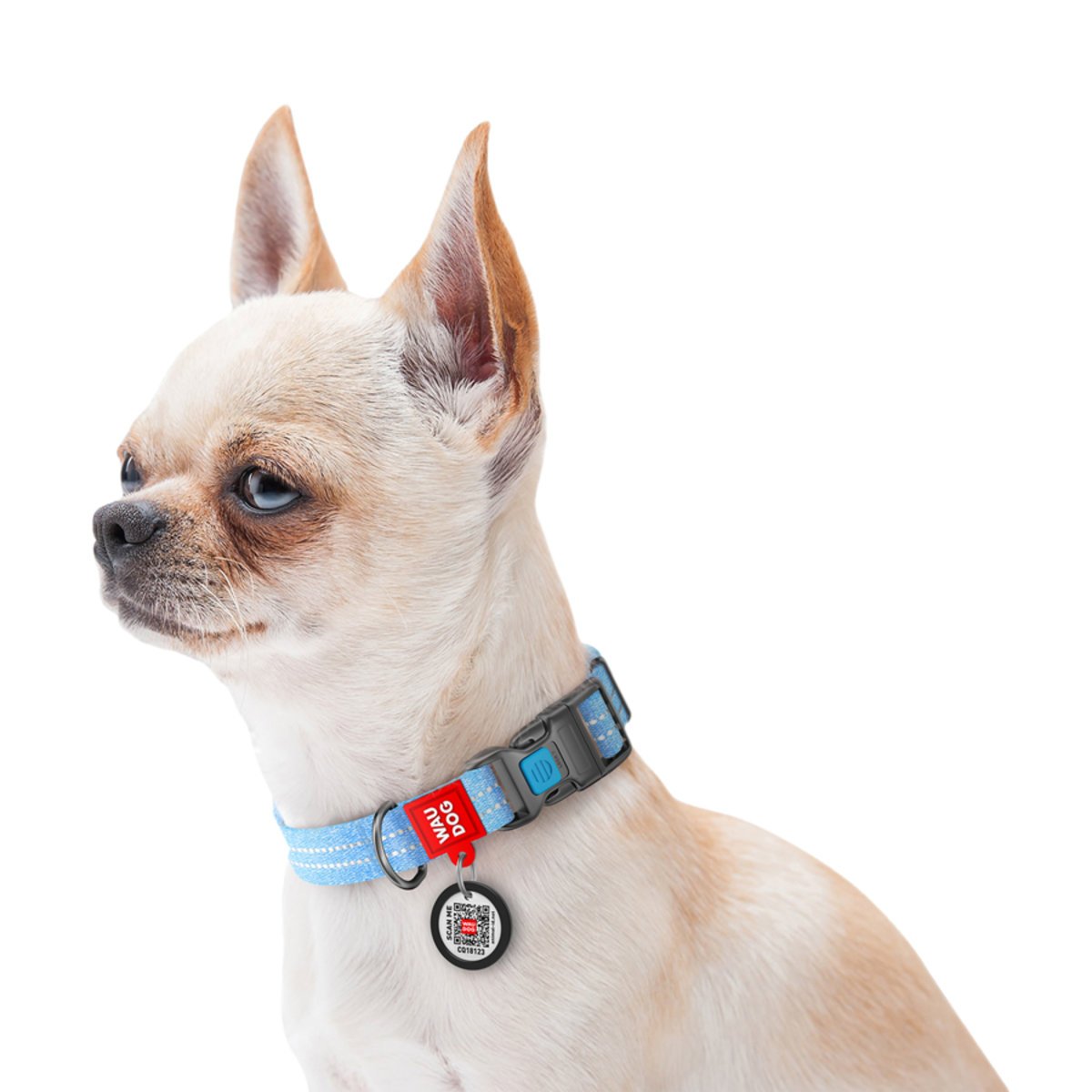 Нашийник для собак Waudog Re-cotton з QR паспортом, світловідбиваючий, пластиковий фастекс, 37-58х2,5 см, блакитний - фото 4