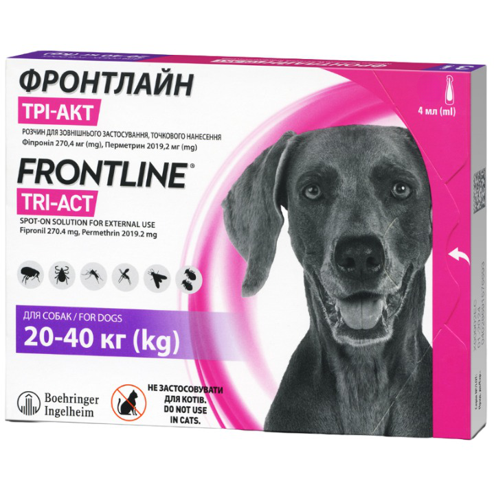 Краплі Boehringer Ingelheim Frontline Tri-Act від бліх та кліщів для собак, 20-40 кг, 4 мл, 1 піпетка (159914-1) - фото 1