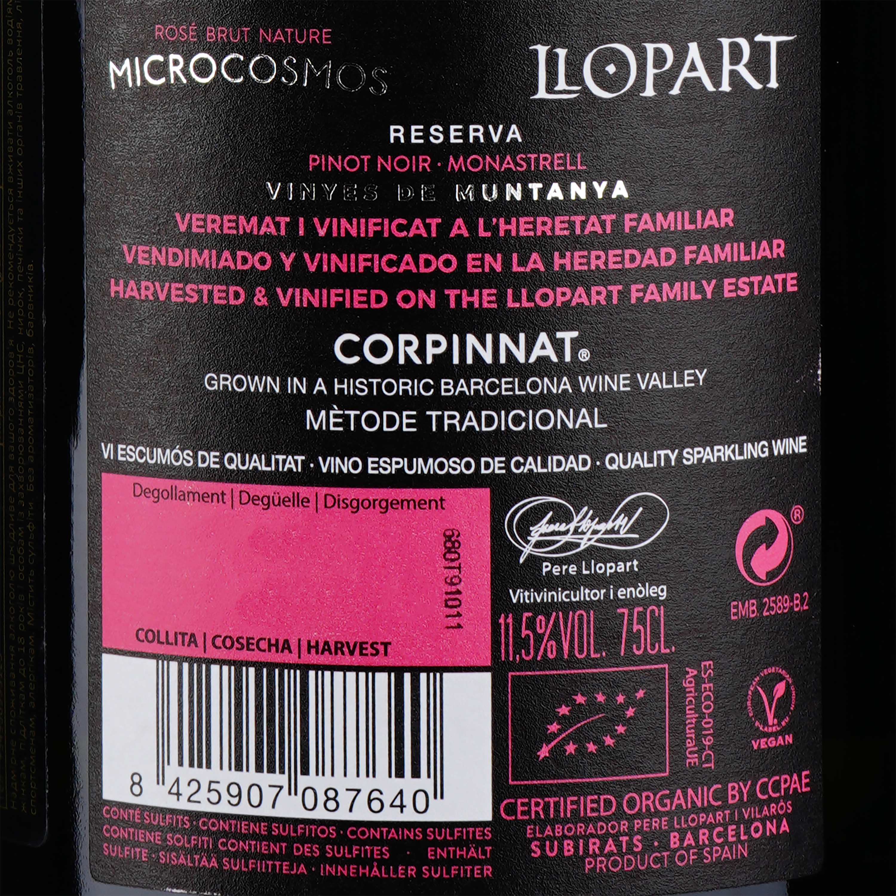 Игристое вино Pere Llopart Vilaros Microcosmos Brut Nature, розовое, брют, 11,5%, 0,75 л - фото 3