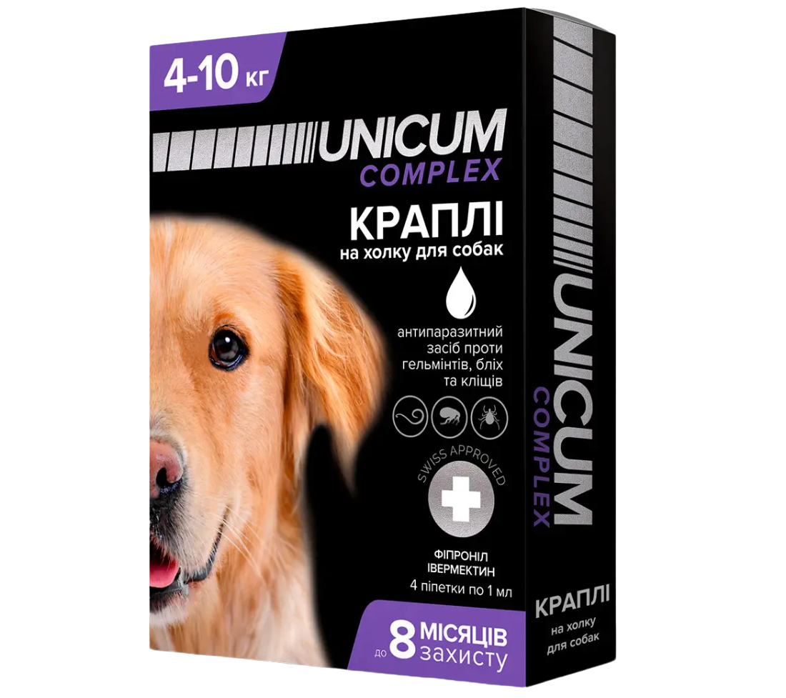 Капли Unicum Complex Рremium от гельминтов, блох и клещей для собак, 4-10 кг (UN-032) - фото 1