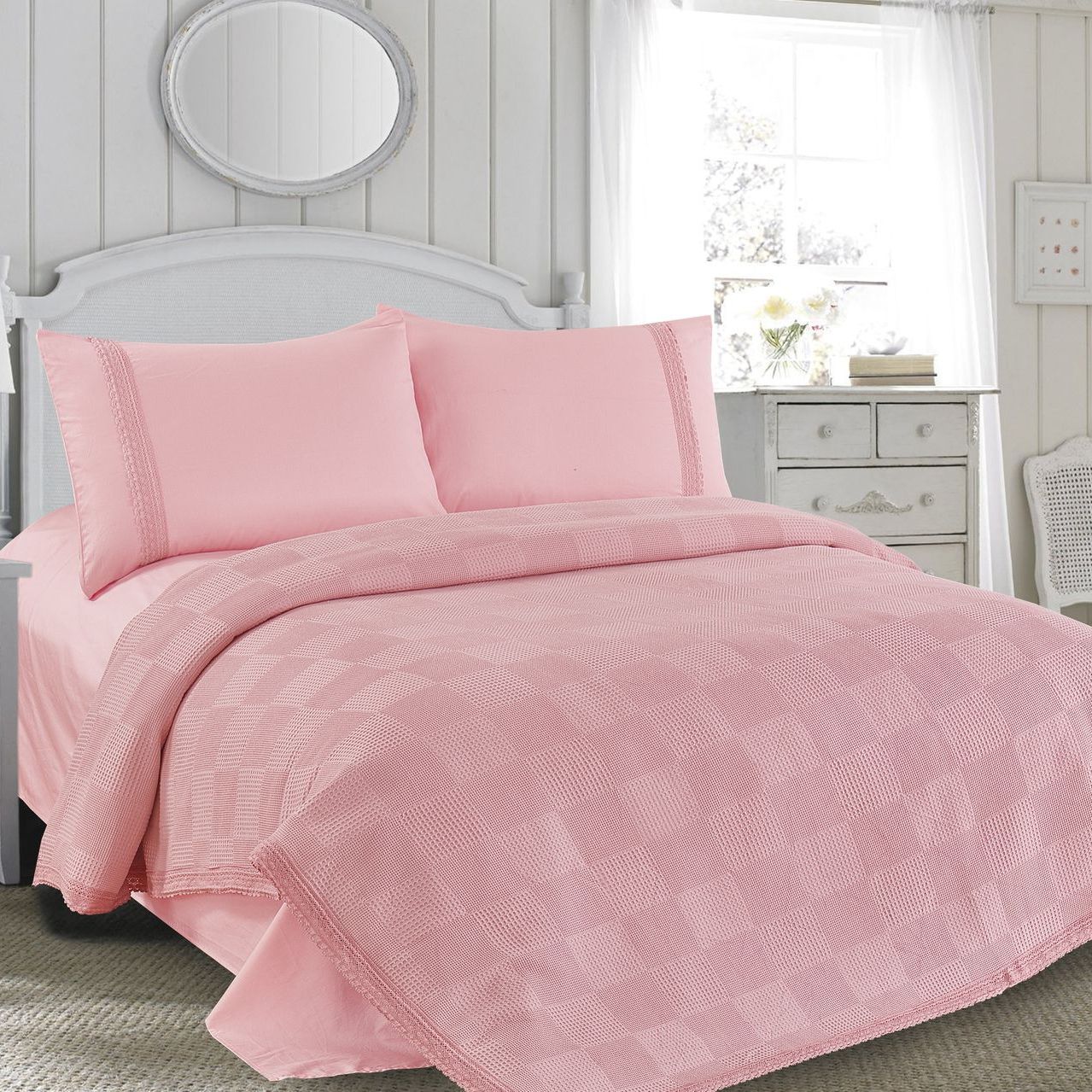 Комплект постельного белья Love You, пике, вафельная ткань, евростандарт, розовый (198023) - фото 1