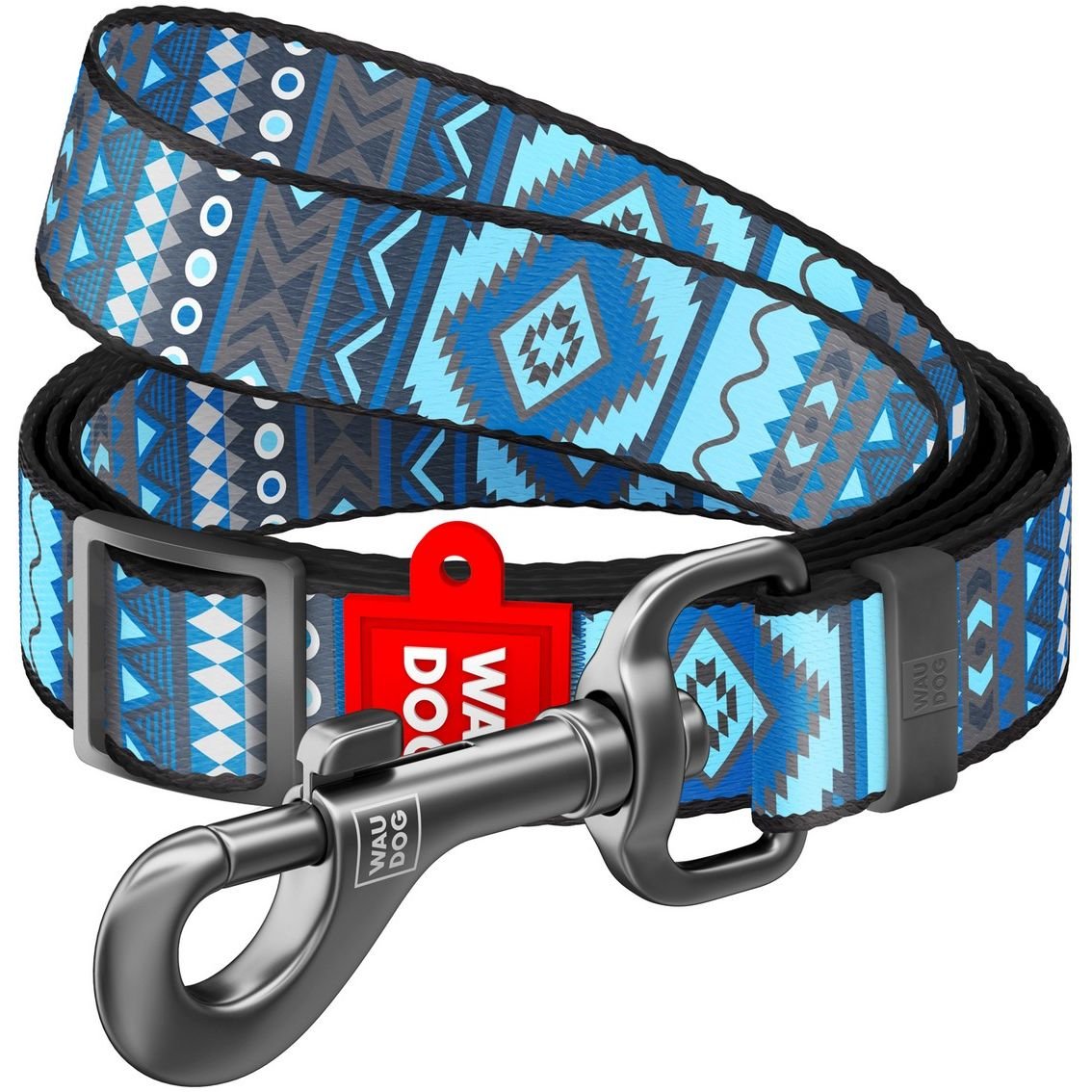 Поводок для собак Waudog Nylon Этно синий, регулируемый, 152-183х2 см, разноцветный - фото 1