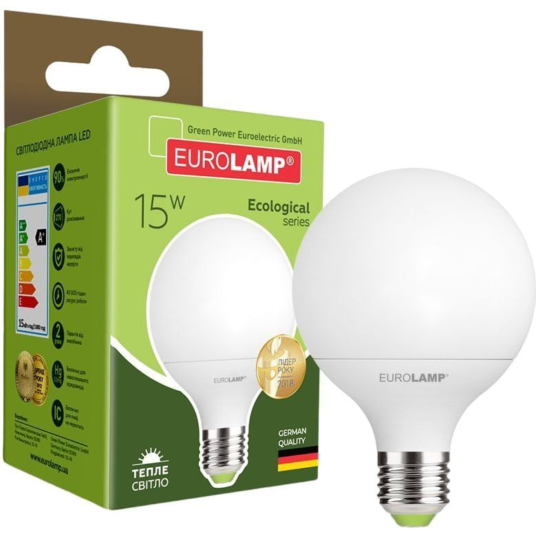 Світлодіодна лампа Eurolamp LED Ecological Series, G95, 15W, E27, 3000K (LED-G95-15272(P)) - фото 1