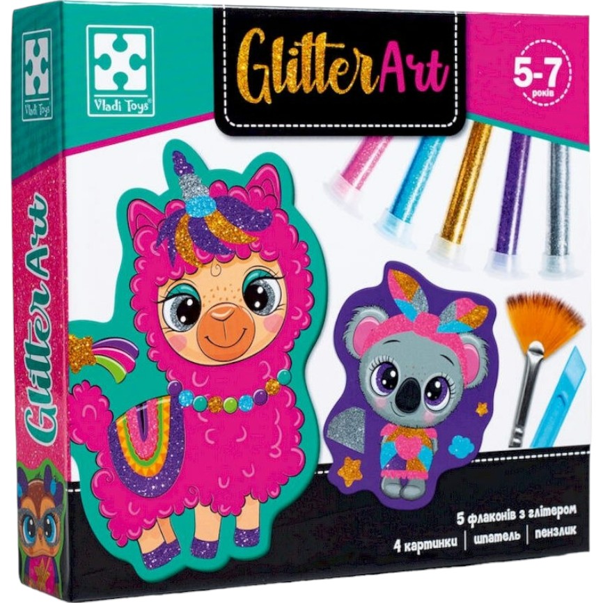 Набор для творчества Vladi Toys Glitter Art Блестящие зверьки VT4501-11, 5 флаконов с глиттерами - фото 1