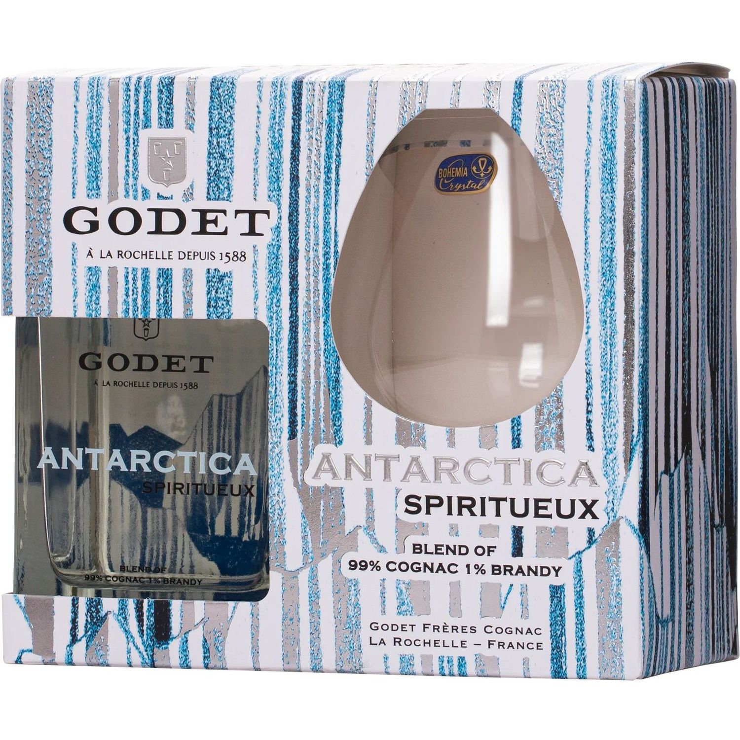 Коньяк Antarctica Godet Icy White, 40%, 0,5 л, в подарочной упаковке с бокалом - фото 1