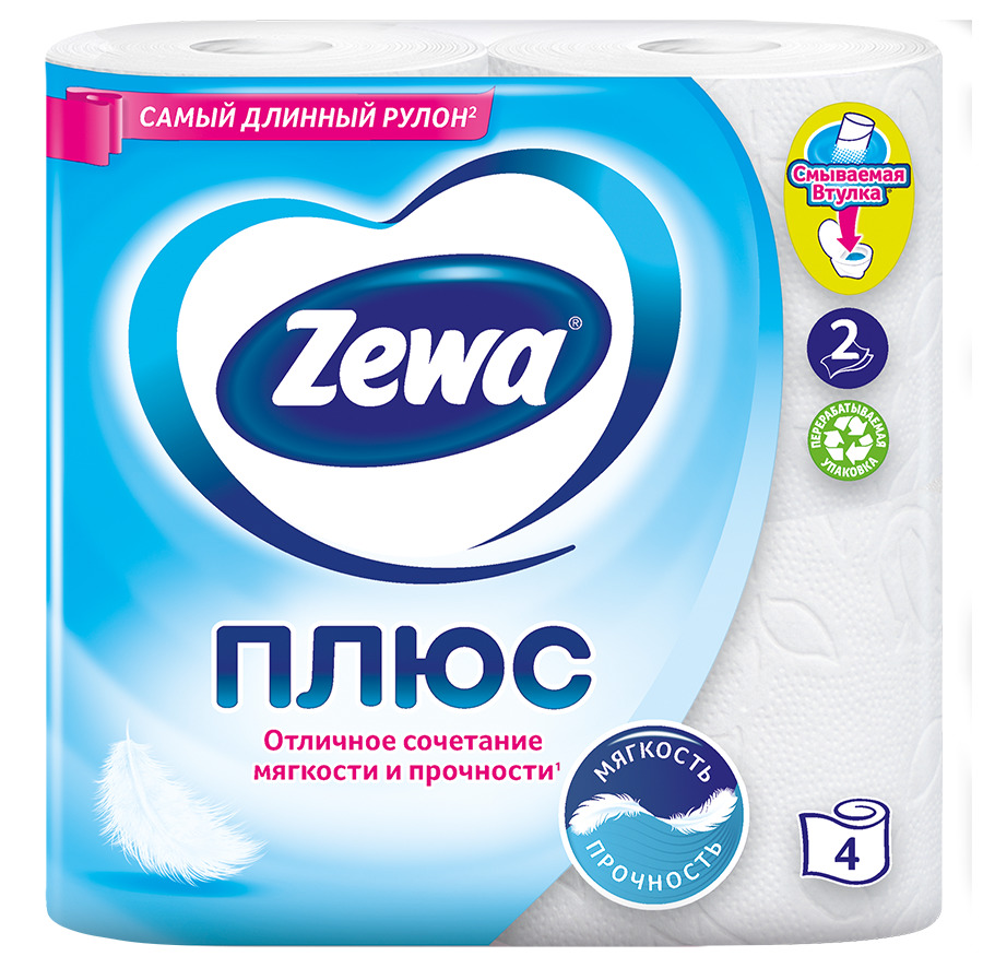 Двухслойная туалетная бумага Zewa Plus, белая, 4 рулона - фото 2