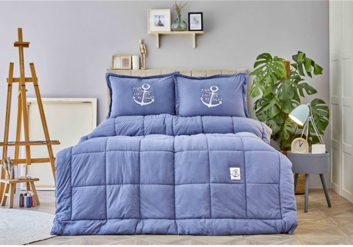 Набор постельное белье с одеялом Karaca Home Toffee indigo, полуторный, синий, 3 предмета (svt-2000022268479) - фото 1