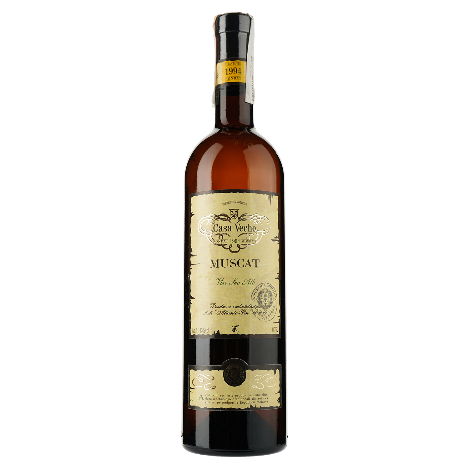 Вино Alianta vin Casa Veche Muscat, біле, сухе, 10-12%, 0,75 л - фото 1
