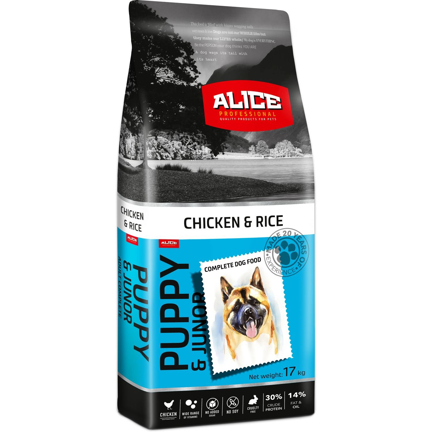 Сухий корм для цуценят Alice Puppy&Junior, преміальний, курка та рис, 17 кг - фото 1