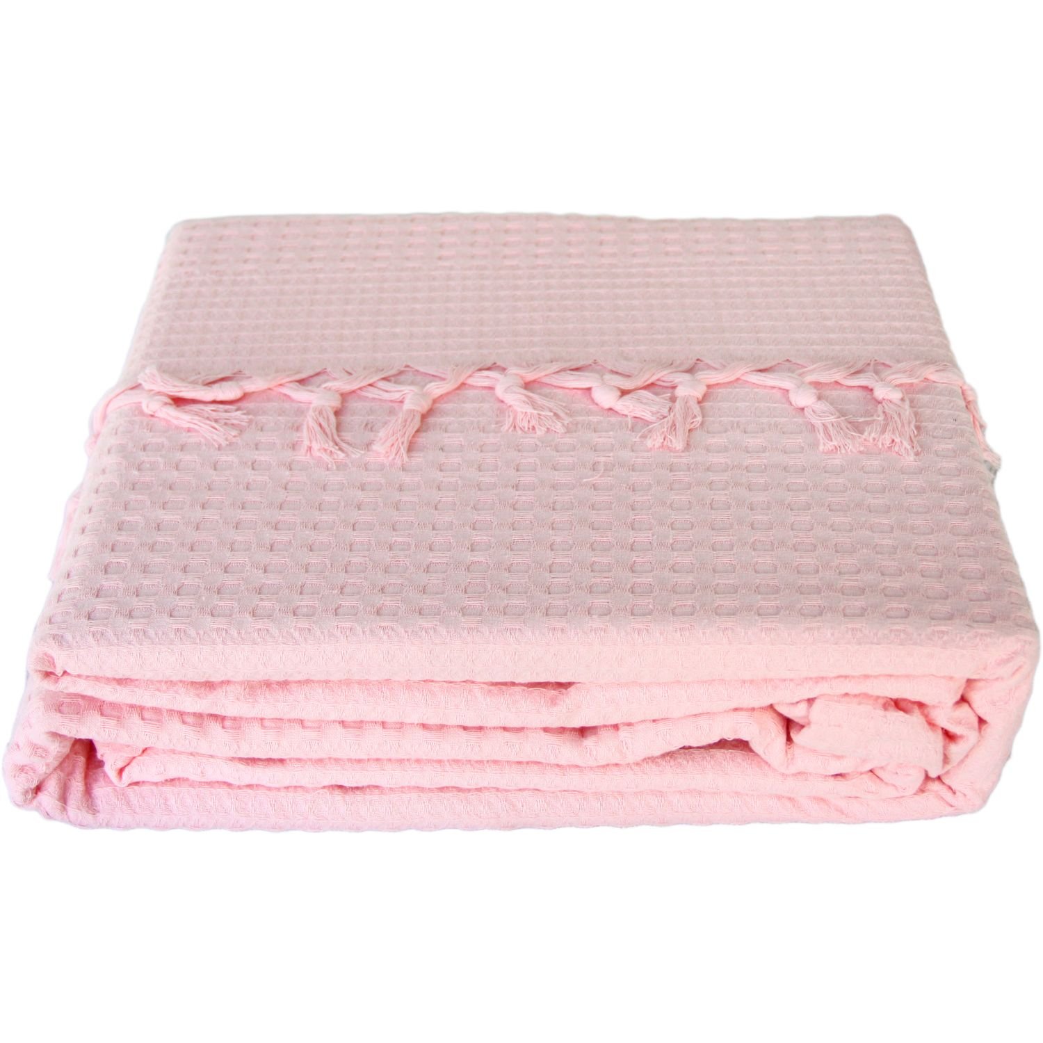 Покривало-плед с бахромой Izzihome Checkers, пике, 240х220 см, нежно-розовый (602541) - фото 4