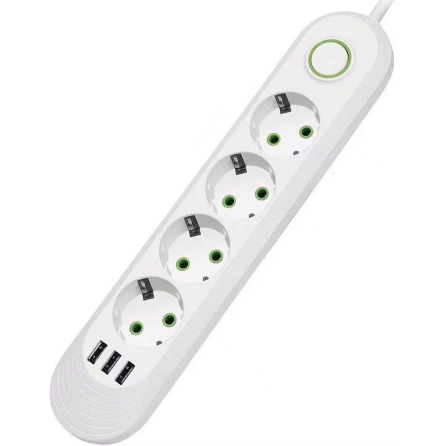 Мережевий фільтр-подовжувач Voltronic F04UW 4 розетки + 3 USB 1.5 м 3х0.75 мм 2500W White - фото 1