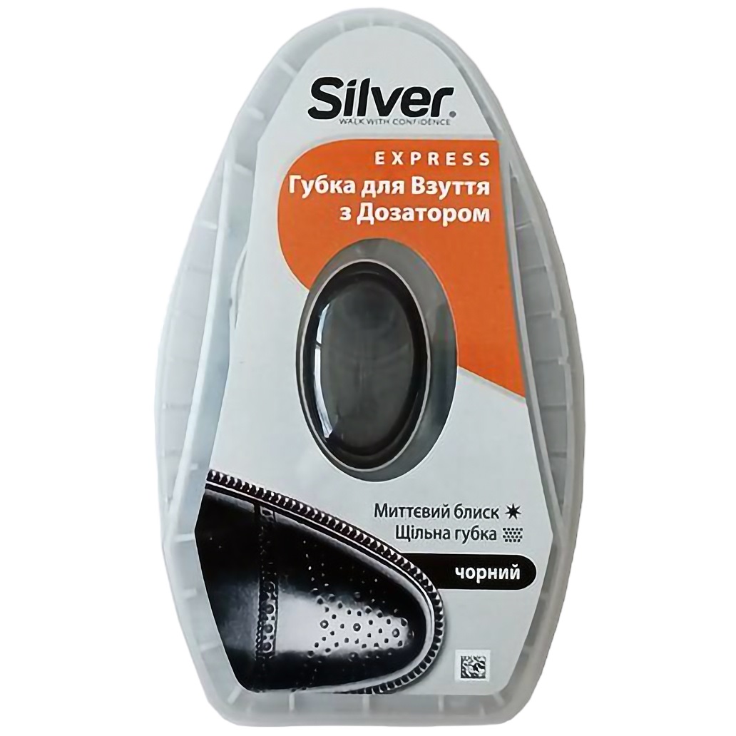 Губка-блеск для обуви Silver з дозатором силикона, черная, 6 мл - фото 1