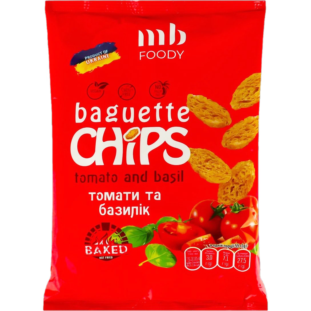Сухарики MB Foody Baguette Chips Житньо-пшеничні Томати та базилік 55 г (942025) - фото 1