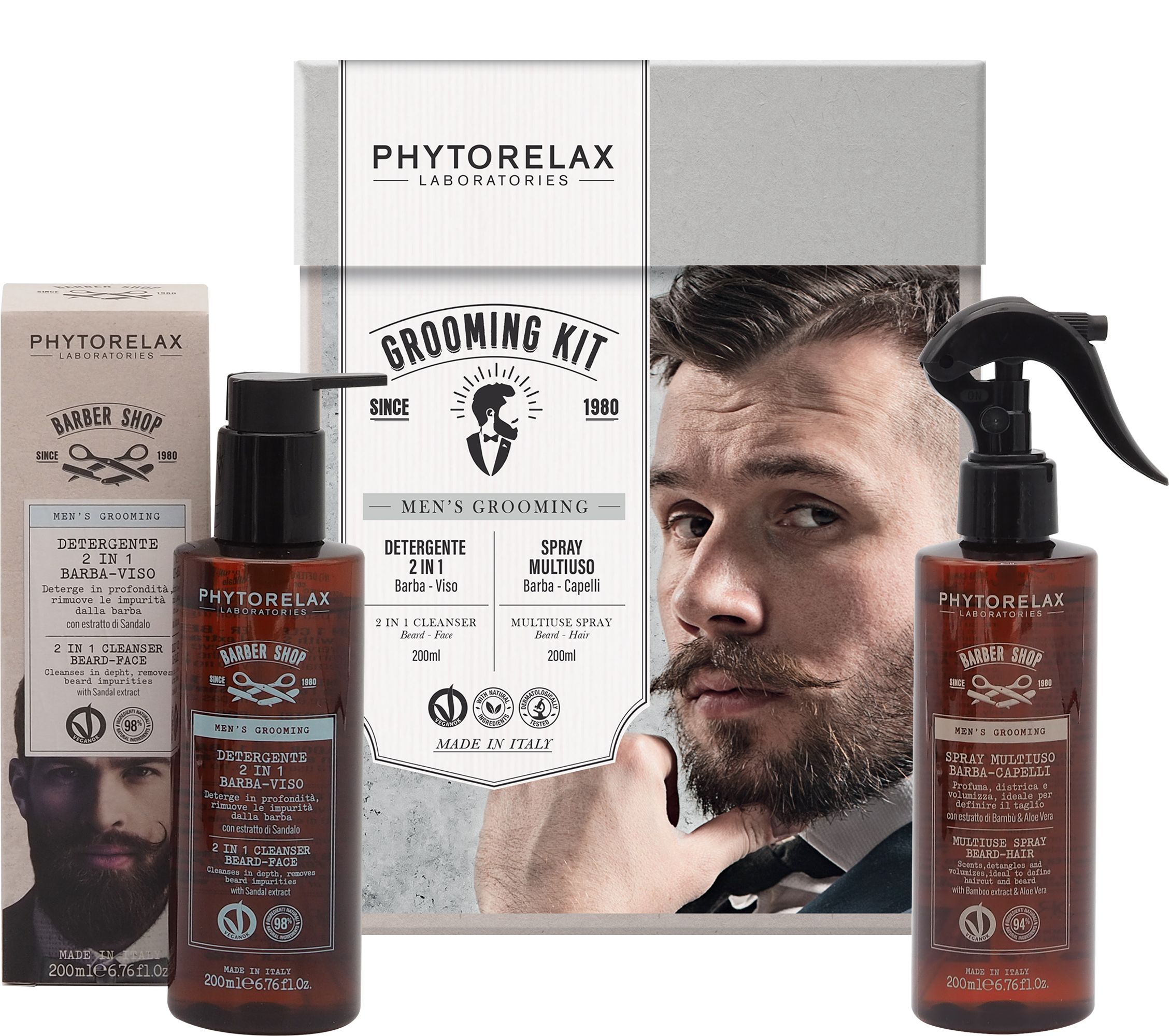 Подарунковий набір для чоловіків Phytorelax Man`s Grooming Засіб для очищення бороди та обличчя 2в1 200 мл + Багатофункціональний спрей для бороди та волосся 200 мл (6029233) - фото 1