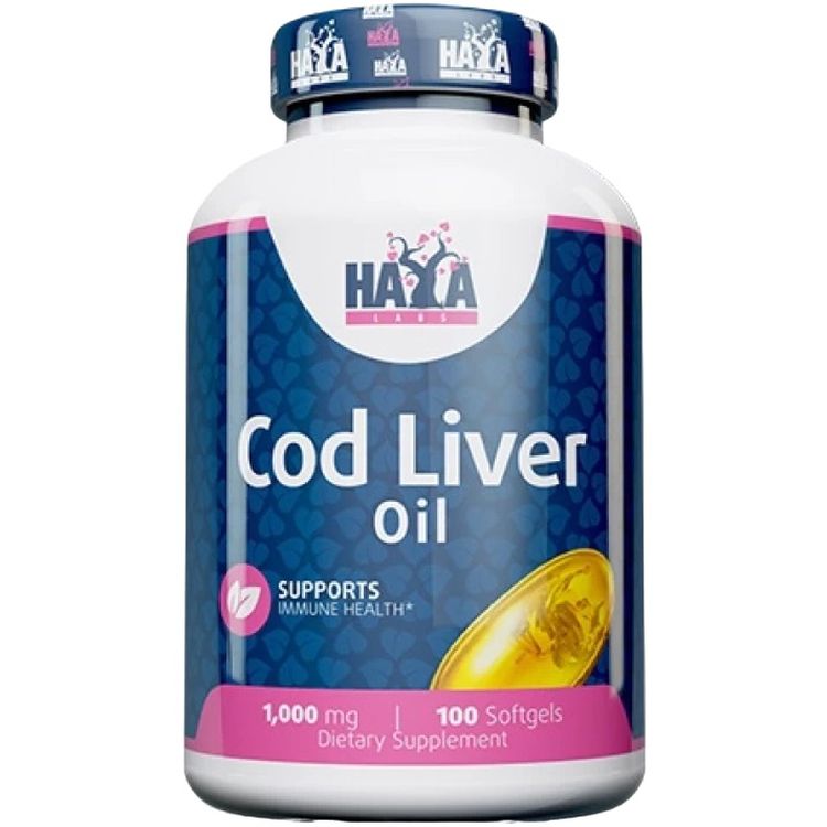 Омега 3 з масла печінки Тріски Haya Labs Cod Liver Oil 1000 мг 100 гель капсул - фото 1