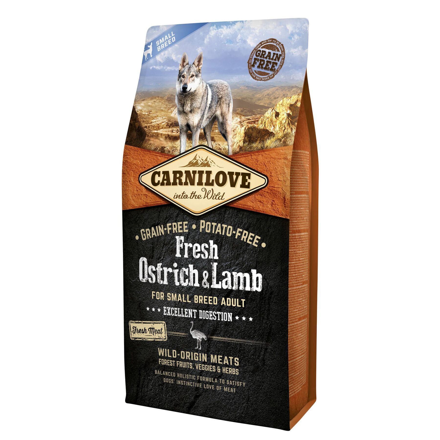 Сухий корм для дорослих собак малих порід Carnilove Fresh Ostrich & Lamb for Small Breed Dogs, з м'ясом страуса і ягняти, 6 кг - фото 1