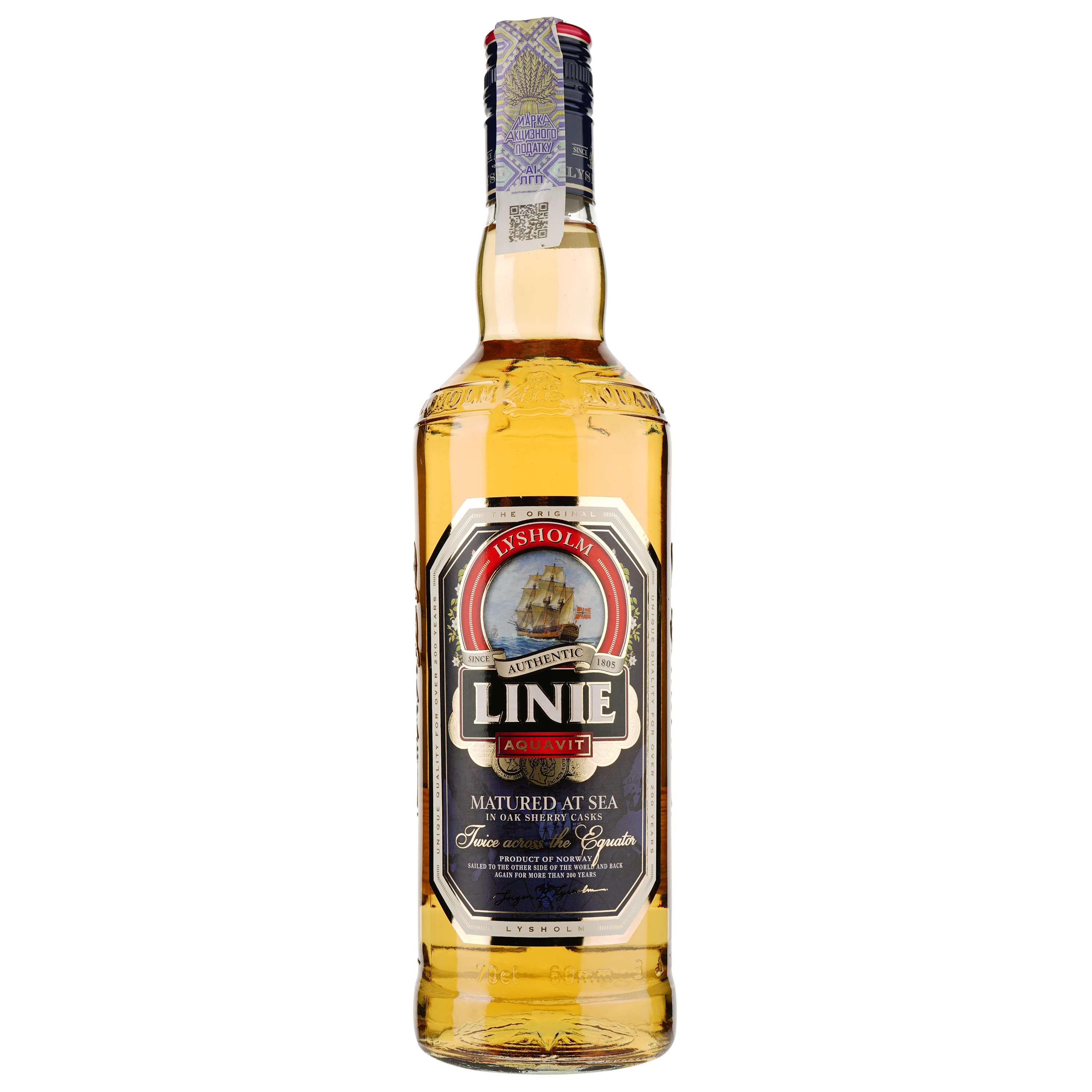 Алкогольный напиток Linie Akvavit Fra Norge, 41, 5%, 0,7 л (Q5159) - фото 1