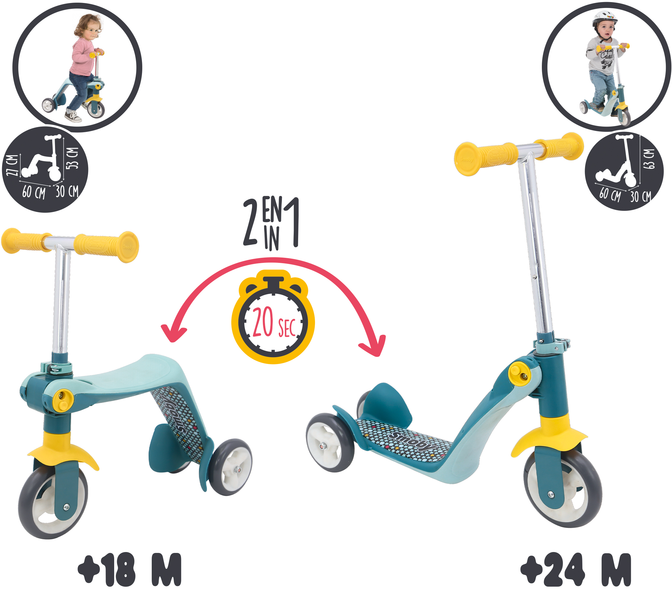 Самокат-трансформер 2 в 1 Smoby Toys з металевою рамою, триколісний, сірий (750612) - фото 4