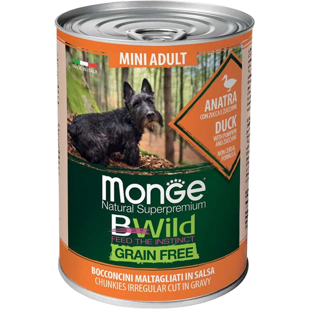 Вологий корм для собак Monge Dog Wet Bwild Mini Adult, качка, гарбуз і цукіні, 400 г - фото 1