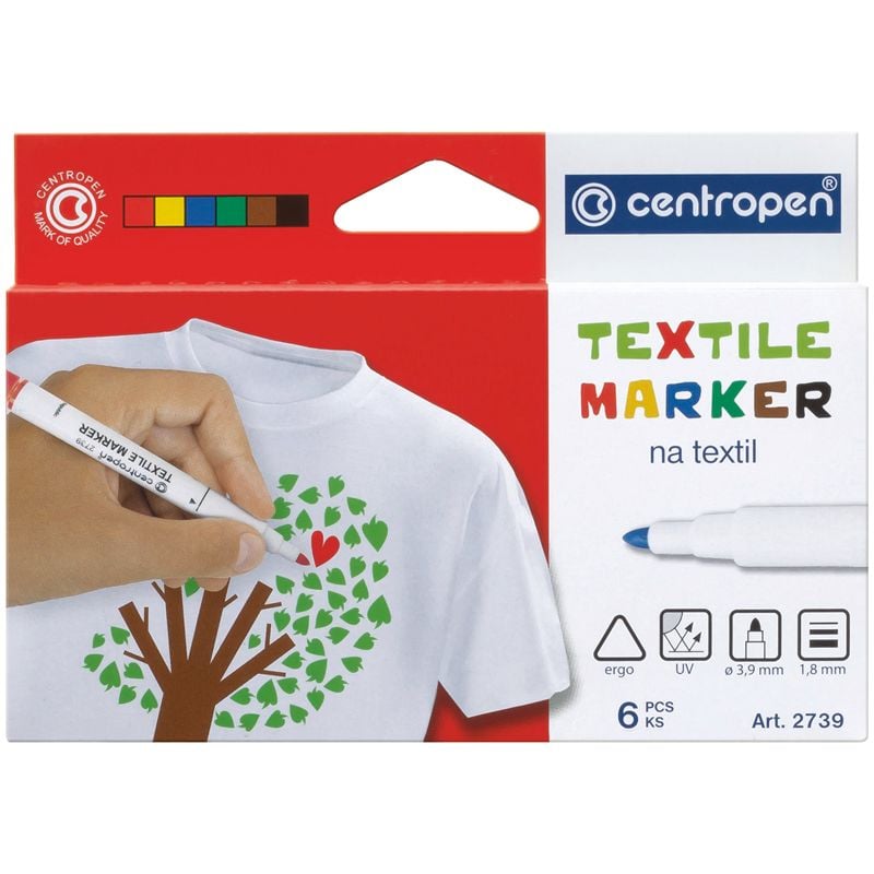 Набір текстильних маркерів Centropen Textile конусоподібних 1.8 мм 6 шт. (2739.6) - фото 1