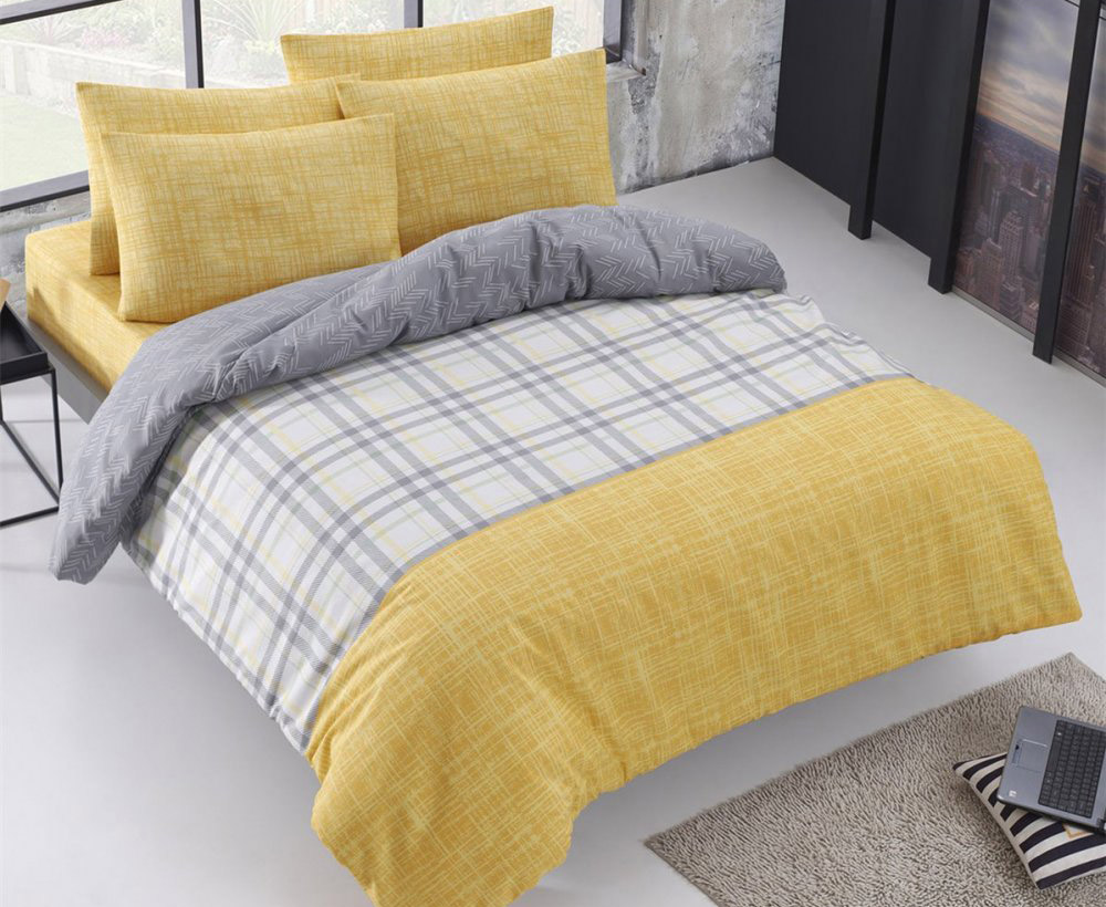 Комплект постельного белья Eponj Home North Sari, ранфорс, евростандарт, желтый, 4 предмета (svt-2000022306690) - фото 1