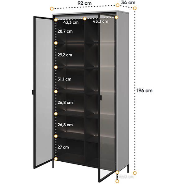 Вітрина висока Lenart Тренд сірий/чорний з підсвіткою 92x34x196 см - фото 4