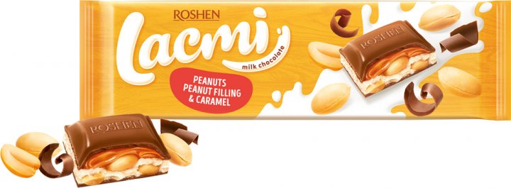 Шоколад молочний Roshen Lacmi з арахісом та карамельно-арахісовою начинкою, 295 г (821378) - фото 1